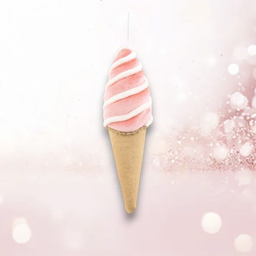 PRE-ORDER 9&quot; Pink Ice Cream Cone Ornament Christmas Decor *SHIPS 8/2025* NEW 2025