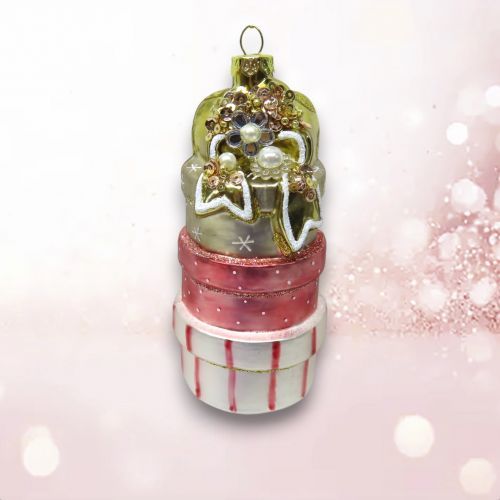 PRE-ORDER Gold Pink Stacked Gifts Ornament Christmas Decor *SHIPS 8/2025* NEW 2025