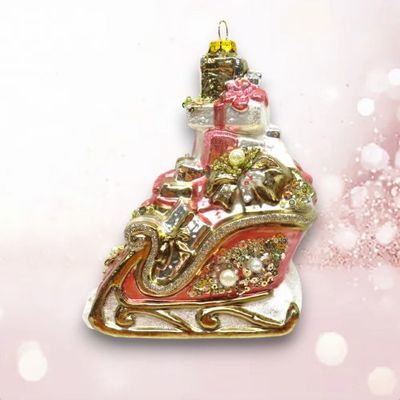 Pink Sleigh With Gifts Ornaments Set Of 2 Christmas Decor *SHIPS WITHIN 10 DAYS* NEW 2024