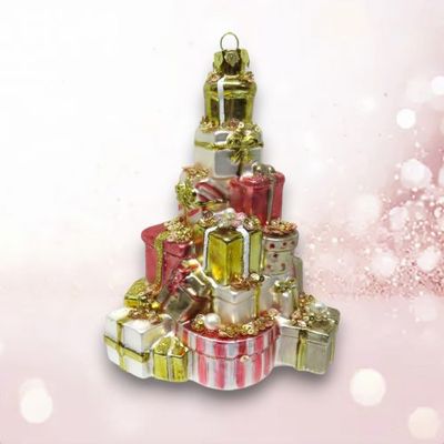 PRE-ORDER 6&quot; Pink/Gold Tree Shape Presents Ornament Christmas Decor *SHIPS 8/2025* NEW 2025