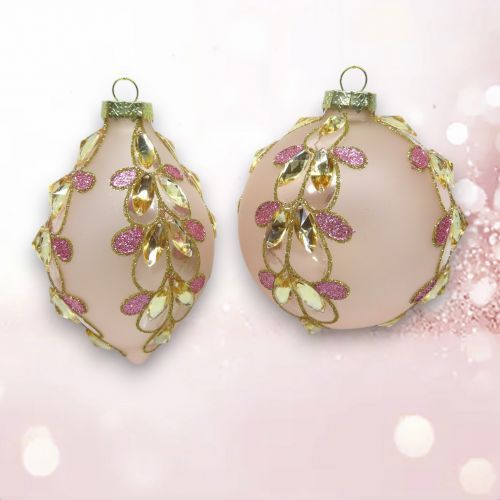 PRE-ORDER Pink/Gold Leaf Ornament Set Of 2 Christmas Decor *SHIPS 8/2025* NEW 2025