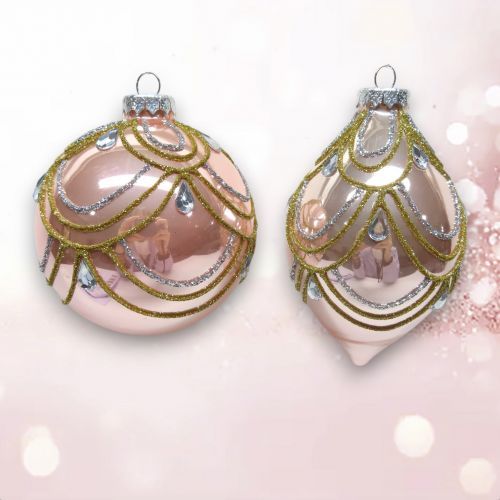 PRE-ORDER Pink Jeweled Ornament Set Of 2 Christmas Decor *SHIPS 8/2025* NEW 2025