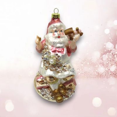 PRE-ORDER Pink Gold Santa With Toys Ornament Christmas Decor *SHIPS 8/2025* NEW 2025