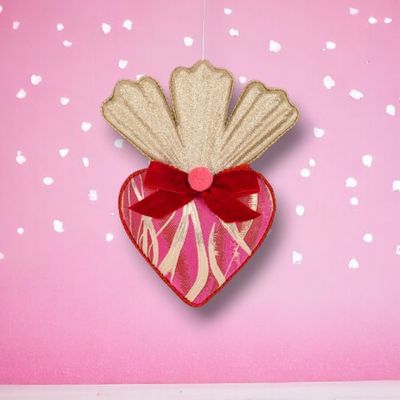 PRE-ORDER 9.5&quot; Pink Swirl Heart With Bow Ornament Set Of 2 Valentines Day Decor *SHIPS 1/2026* NEW 2026