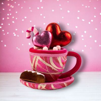 PRE-ORDER 10&quot; Hot Chocolate Cup With Hearts Valentines Day Decor *SHIPS 1/2026* NEW 2026