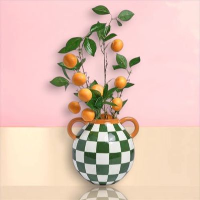 PRE-ORDER 10&quot; Green Checkered Vase *SHIPS 3/2026* NEW 2026