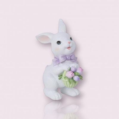 PRE-ORDER 6&quot; White Bunny With Flowers Easter Decor *SHIPS 2/2026* NEW 2026