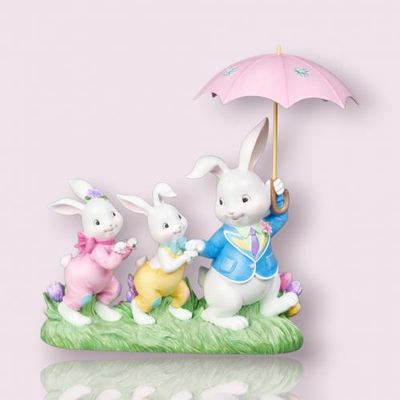 PRE-ORDER 11&quot; Bunny Family With Umbrella Easter Decor *SHIPS 2/2026* NEW 2026