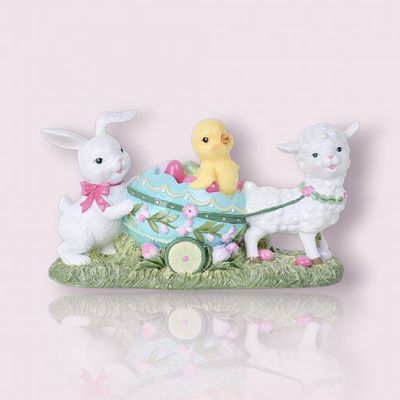 PRE-ORDER 10&quot; Lamb, Chick And Bunny With Egg Cart Easter Decor *SHIPS 2/2026* NEW 2026