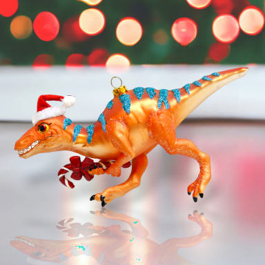 Glass Dinosaur Ornaments Set Of 2 Christmas Decor *SHIPS WITHIN 10 DAYS*