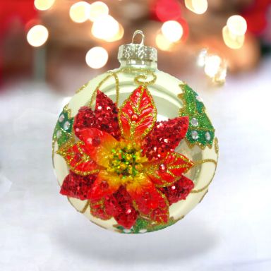 Red Poinsettia Painted Ornaments Set Of 2 Christmas Decor *SHIPS WITHIN 10 DAYS*