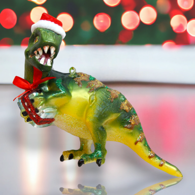 Glass Dinosaur Ornaments Set Of 2 Christmas Decor *SHIPS WITHIN 10 DAYS*
