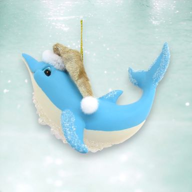 Blue Dolphin With Cap Ornaments Set Of 3 Christmas Decor *SHIPS WITHIN 10 DAYS*