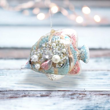 Jeweled Pastel Fish Ornaments Set Of 2 Christmas Decor *SHIPS WITHIN 10 DAYS*