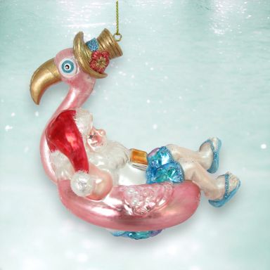 Santa On Flamingo Float Ornaments Set Of 2 Christmas Decor *SHIPS WITHIN 10 DAYS*