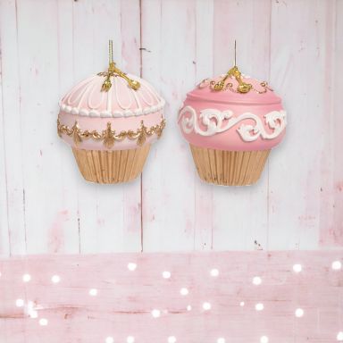 Pink Cupcakes Ornaments Set Of 2 Christmas Decor *SHIPS WITHIN 10 DAYS*