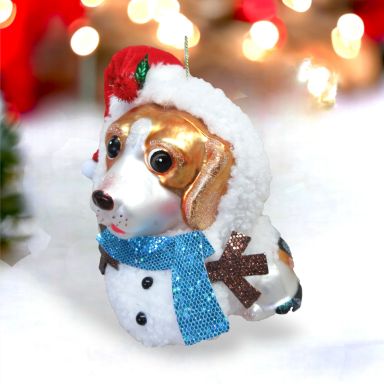 Dog In Snowman Costume Ornaments Set Of 2 Christmas Decor *SHIPS WITHIN 10 DAYS*