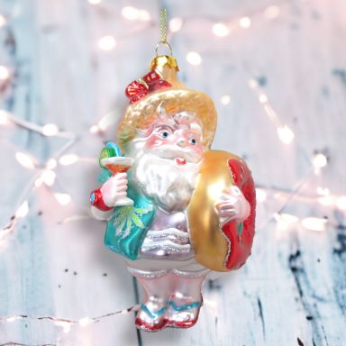 Santa With Pool Float Ornaments Set Of 2 Christmas Decor *SHIPS WITHIN 10 DAYS*