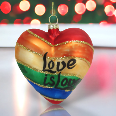 Love Is Love Heart Rainbow Ornaments Set Of 2 Christmas Decor *SHIPS WITHIN 10 DAYS*