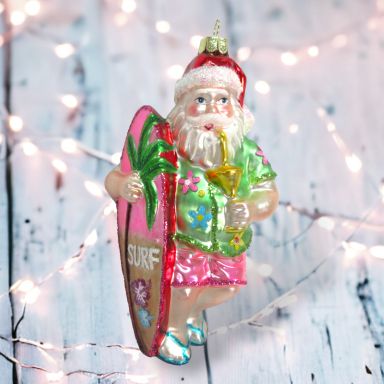 Beach Santa With Surfboard Ornaments Set Of 2 Christmas Decor *SHIPS WITHIN 10 DAYS*