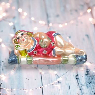 Mrs. Santa Laying On Blanket Ornaments Set Of 2 Christmas Decor *SHIPS WITHIN 10 DAYS*