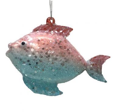 Pink/Blue Fish Ornaments Set Of 2 Christmas Decor *SHIPS WITHIN 10 DAYS*