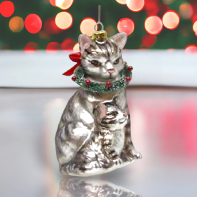 Cat With Kitten Ornaments Set Of 2 Christmas Decor *SHIPS WITHIN 10 DAYS*