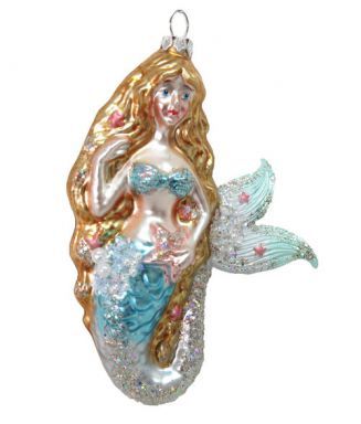 Glass Blue Mermaid Ornaments Set Of 2 Christmas Decor *SHIPS WITHIN 10 DAYS*