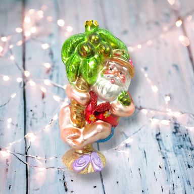 Glass Santa With Palm Tree Ornaments Set Of 2 Christmas Decor *SHIPS WITHIN 10 DAYS*