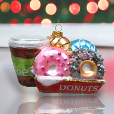 Donuts With Coffee Ornaments Set Of 2 Christmas Decor *SHIPS WITHIN 10 DAYS*