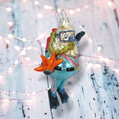 Scuba Santa Ornaments Set Of 2 Christmas Decor *SHIPS WITHIN 10 DAYS*