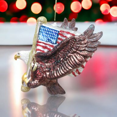 Eagle With Flag Ornaments Set Of 2 Christmas Decor *SHIPS WITHIN 10 DAYS*