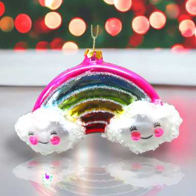 4.5&quot; Rainbow With Clouds Ornaments Set Of 2 Christmas Decor *SHIPS WITHIN 10 DAYS*