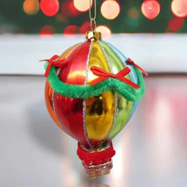 4.5&quot; Rainbow Hot Air Balloon Ornaments Set Of 2 Christmas Decor *SHIPS WITHIN 10 DAYS*