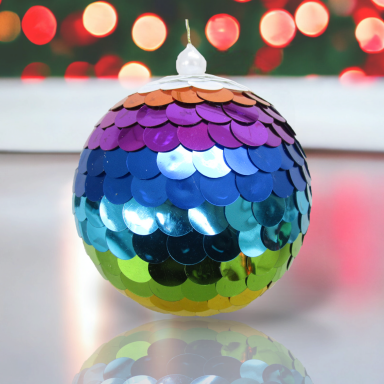 5&quot; Rainbow Sequin Ball Ornaments Set Of 2 Christmas Decor *SHIPS WITHIN 10 DAYS*
