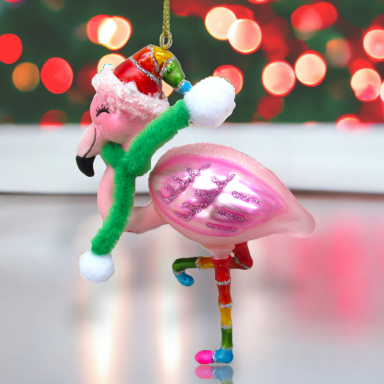 4.5&quot; Rainbow Flamingo Ornaments Set Of 2 Christmas Decor *SHIPS WITHIN 10 DAYS*