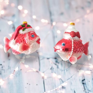 Mr. &amp; Mrs. Santa Fish Ornaments Set Of 2 Christmas Decor *SHIPS WITHIN 10 DAYS*