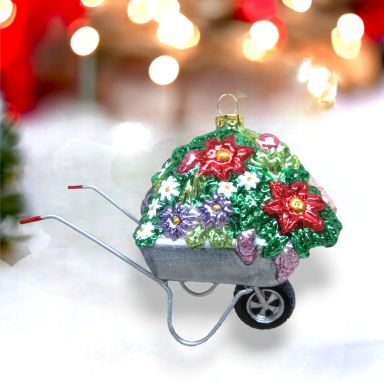 Garden Wheel Barrell Ornaments Set Of 2 Christmas Decor *SHIPS WITHIN 10 DAYS*