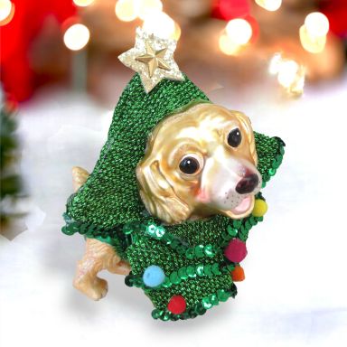 Golden Retriever In Tree Costume Ornaments Set Of 2 Christmas Decor *SHIPS WITHIN 10 DAYS*