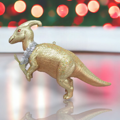 Gold Parasaurolophus Dinosaur Ornaments Set Of 2 Christmas Decor *SHIPS WITHIN 10 DAYS*