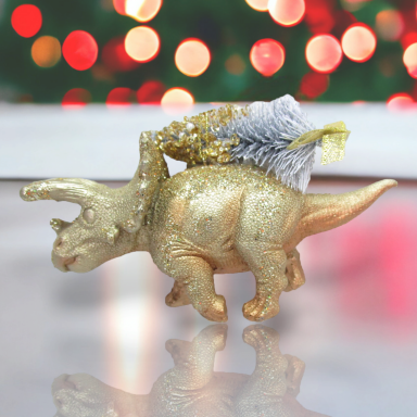 Gold Triceratops Dinosaur Ornaments Set Of 2 Christmas Decor *SHIPS WITHIN 10 DAYS*
