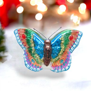 Garden Butterfly Blue Ornaments Set Of 2 Christmas Decor *SHIPS WITHIN 10 DAYS*