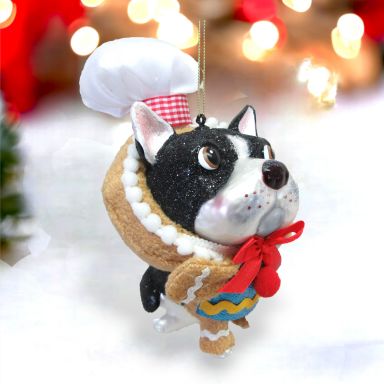 Bulldog With Gingerbread Costume Ornaments Set Of 2 Christmas Decor *SHIPS WITHIN 10 DAYS*
