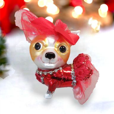 Chihuahua In Red Party Dress Ornaments Set Of 2 Christmas Decor *SHIPS WITHIN 10 DAYS*