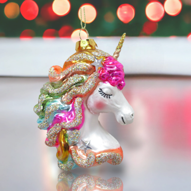 Rainbow Unicorn Head Ornaments Set Of 2 Christmas Decor *SHIPS WITHIN 10 DAYS*