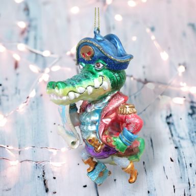 Pirate Crocodile With Map Ornaments Set Of 2 Christmas Decor *SHIPS WITHIN 10 DAYS*