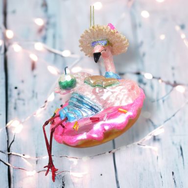 Flamingo In Pool Float Ornaments Set Of 2 Christmas Decor *SHIPS WITHIN 10 DAYS*