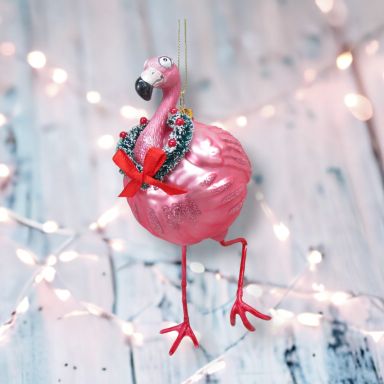 Chunky Flamingo Ornaments Set Of 2 Christmas Decor *SHIPS WITHIN 10 DAYS*