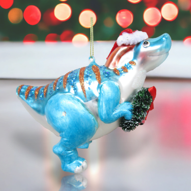 Blue Dinosaur With Wreath Ornaments Set Of 2 Christmas Decor *SHIPS WITHIN 10 DAYS*