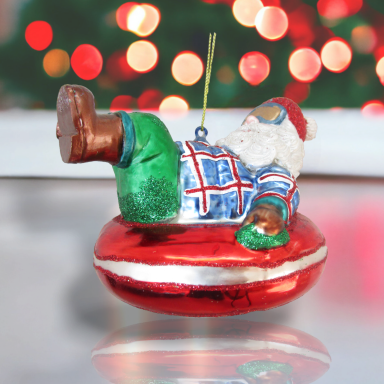 Santa On Snow Tube Ornaments Set Of 2 Christmas Decor *SHIPS WITHIN 10 DAYS*